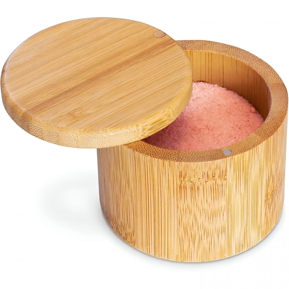 ACDANC Bamboo Salt Cellar with Lid and Magnetic Swivel Closure,Wooden Storage Box for Kitchen Countertop,6 Oz