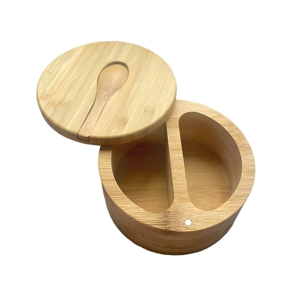 ACDANC Bamboo Seasoning Storage Box with Magnetic Swivel Lid - Wooden Salt Cellar Pepper Sugar Spice Holder,Round Container Bowl Kitchen Gadgets