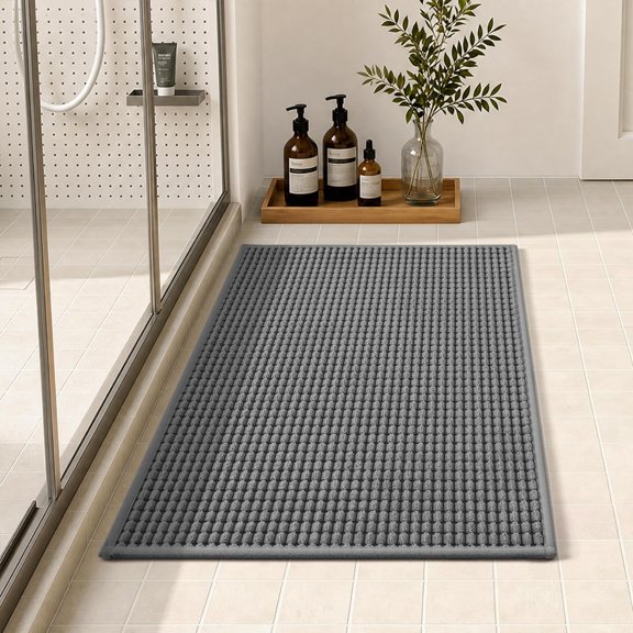 ACDANC Bathroom Rugs, Absorbent Quick Dry Thin Bath Mat, Non Slip Washable Bath Rugs with Solid Rubber Backing, Low Profile Bath Mats for Bathroom, Grey, 16" X 24"