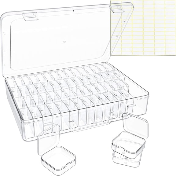ACDANC Bead Organizer Box,60 Pack Small Clear Storage Boxes with Labels,Large Travel Craft Case with Handle,Mini Plastic Containers for Jewelry Making Diamonds Diy Pony Bracelet Screws Seeds