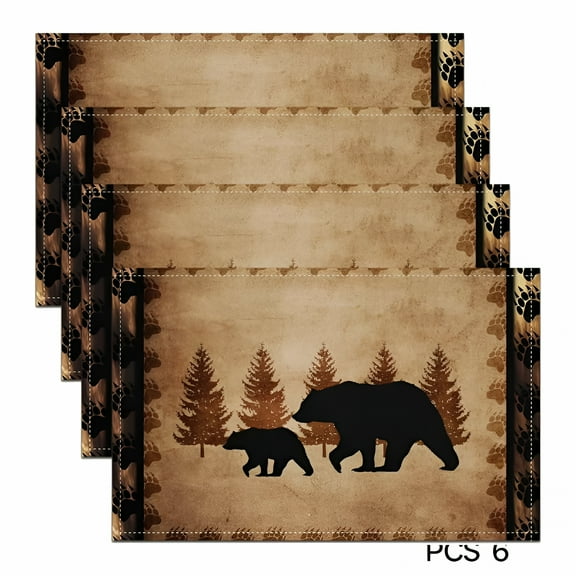 ACDANC Bear Placemats Set of 4,Table Placemats Wild Animal Table Place Mats,Rustic Cabin Country Nature Wildlife Bear Brown Black Placemat for Kitchen Dining Table Decoration Indoor Outdoor 18"X12"