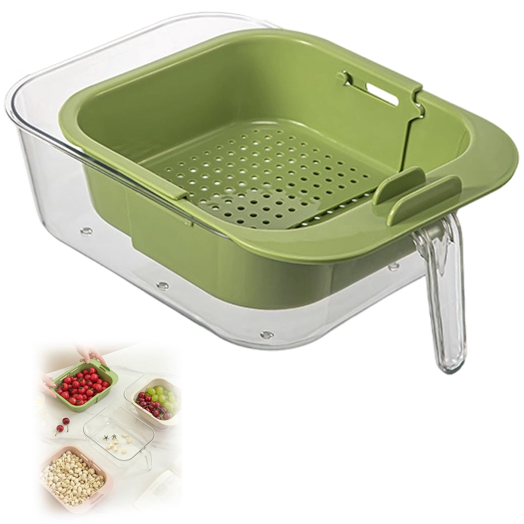 ACDANC Berry Washing Bowl with Strainer Double Layer Telescopic Basket ...