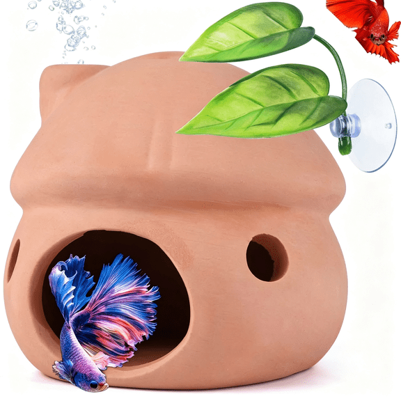 ACDANC Betta Fish Tank Accessories,Pleco Caves for Aquarium,Fish Aquarium Decoration,Smalland Shrimp Breeding Cave Don'T Contain Paint,Natural Ceramics Mushroom House