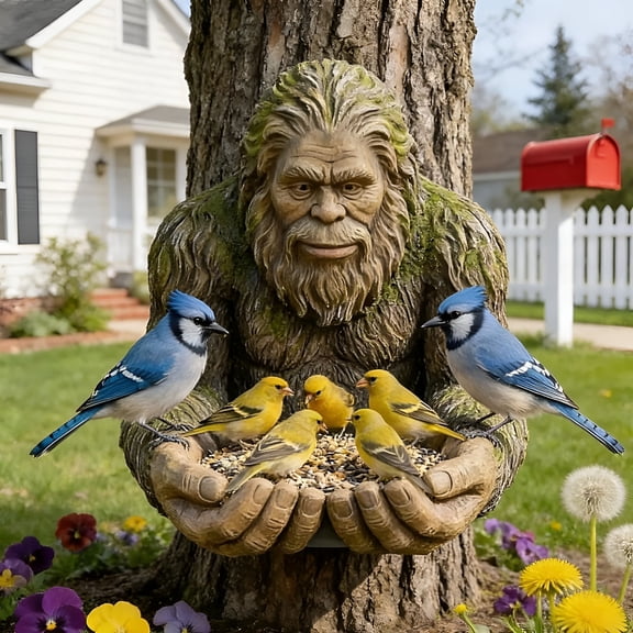 ACDANC Bigfoot Bird Feeder Outdoor Hanging Resin Sculpture Weather Resistant with Hidden Hook Funny Tree Mounted Yard Art Decoration Ideal Gift for Bird Lovers And Nature Enthusiasts