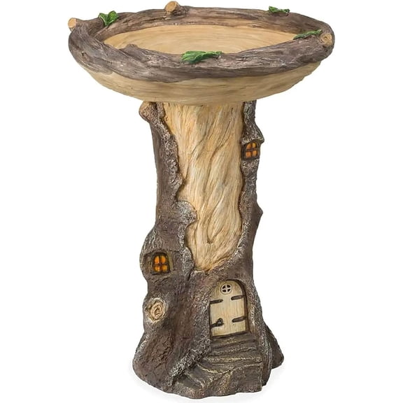 ACDANC Bird Bath Bowl Outdoors Birdbaths Supports Resin Tree Stump Birdbaths Statues Fountains Bird Feeder Stand Garden Bowl Ornament Decor