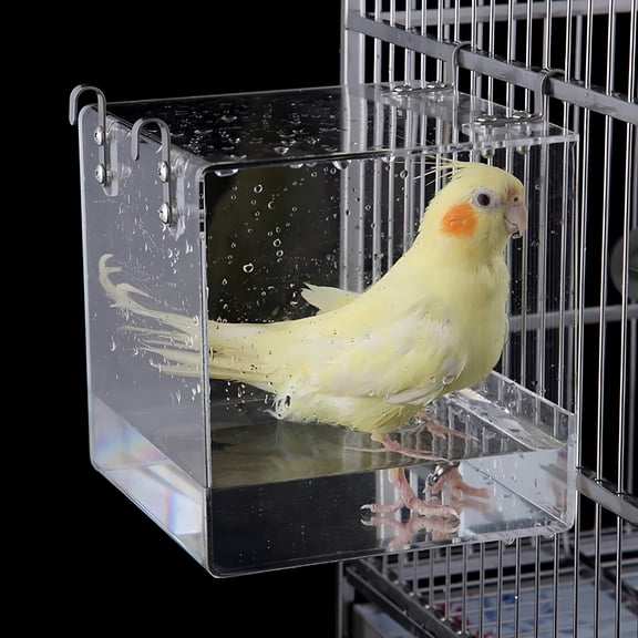 ACDANC Bird Bath Cage, Cockatiel Bird Bathtub with Hanging Hooks for Little Bird Parrots Spacious Parakeets Portable Shower for Most Birdcage