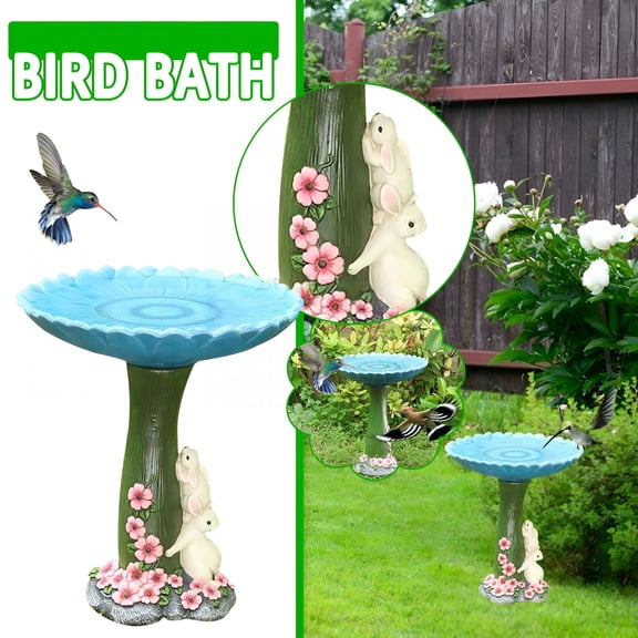 ACDANC Bird Bath for Outside 6.5X7.87 Inch Rabbit Pedestal Bird Baths Bird Feeder Resin Yard Statues Garden Decoration
