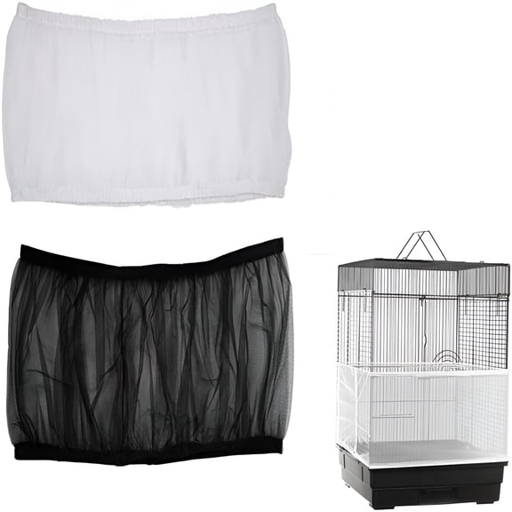 ACDANC Bird Cage Seed Catcher,Airy Gauze Bird Cage Cover Seeds Guard Dust-Proof Universal Birdcage Accessories Mesh Net Cover(Black + White,M)