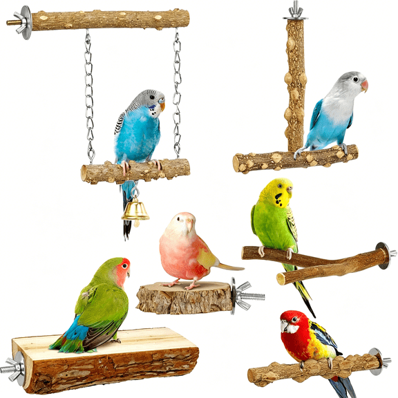 ACDANC Bird Perches,6Pcs Natural Wood Birds Stand Branch,Bird Perch Chewing Stick Cage Accessories Parrot Climbing Standing Branches Paw Grinding Fork Sets for Parakeet Lovebirds Cockatiels