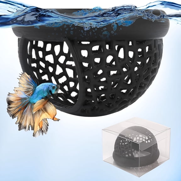 ACDANC Black Floating Betta Hide&Shrimp Cave Aquarium Hammock,Feeding Ring&Resting Spot for Betta Fish,Shrimp&Small Fish-Plastic Material