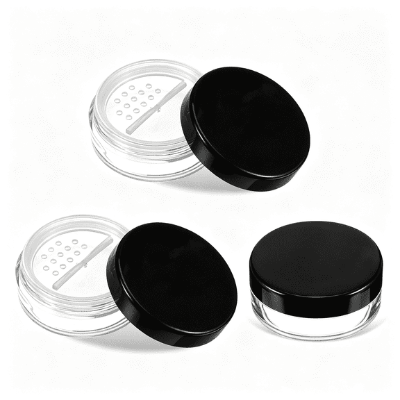 ACDANC Black Plastic Refillable Loose Powder Containers Empty Travel Powder Container Rotatable Sifter Leakproof Screw Lid Makeup Powders Foundation Reusable No Leak Compact