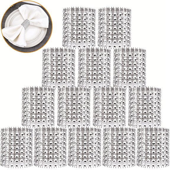 ACDANC Bling Napkin Rings Set of 150, Rhinestone Silver Napkin Rings Diamond Adornment Napkin Holder for Wedding, Dinner, Party, Table Decorations, White