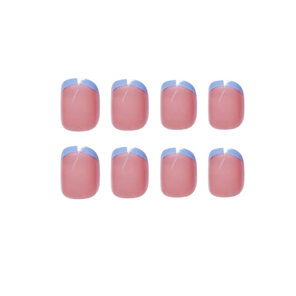 ACDANC Blue French Tips Press on Nails Extra Short Square Blue Press on Nails