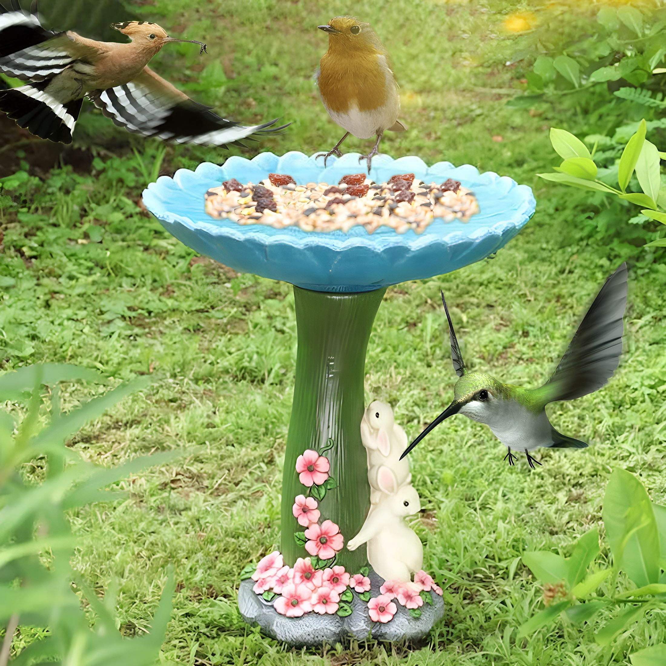 ACDANC Blue Resin Birdbath Polyresin Antique Garden Bird Bath for Home Garden Yard Bird Baths for Outdoors Green