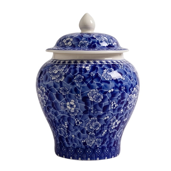 ACDANC Blue and White Ceramic Ginger Jar with Lid, Chinoiserie Porcelain Vase for Home Decor, Asian Style Centerpiece for Office, Shelf, and Tabletop Display