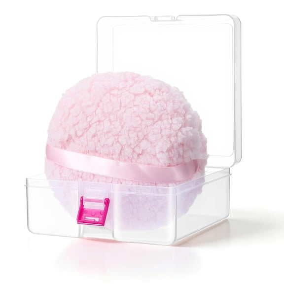 ACDANC Body Blending Puff 6 Inch Extra-Large Velour Setting Puffs Soft Washable Round Makeup Sponge Applicator Oversize Dust Puffs with Sponge Container for Women-Pink