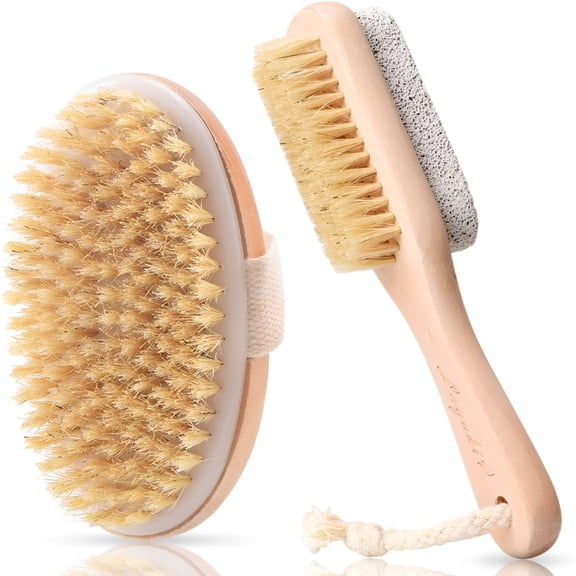ACDANC Body Brush for Dry Or Wet Brushing and 2-Sided Foot File Scrubber Set,Exfoliating Skin,Cellulite Treatment,Foot File Scrubber with Pumice Stone