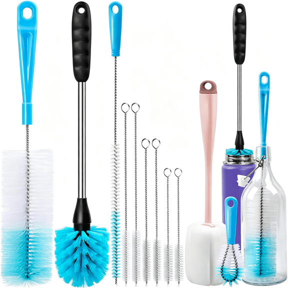 ACDANC Bottle Brush Tube Cleaning Lab Set with Long Handle,Pink,Straw Cleaner Brush for Cup Cleaner for Washing Narrow Neck Beer Wine Decanter Pipes Lids Sinks Cap Covers