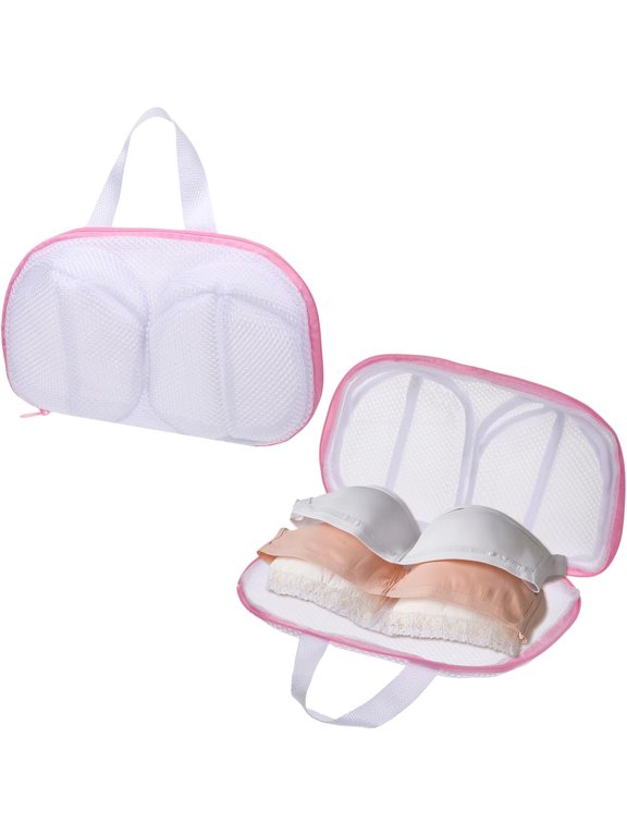 Bra Washing Bags for Laundry,2 Pcs Bra Laundry Bags for Washing Machine Mesh Lingerie Wash Bag with Zipper for Washing Delicates Underwear Brassiere (Pink,A Cups)