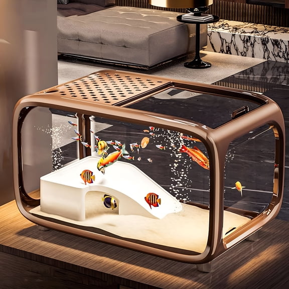 ACDANC Brown Transparent Fish Tank  Mini Aquascape Aquarium for Betta Small Fish, Durable Acrylic, Shatter-Resistant