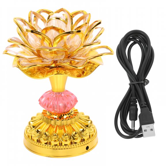 ACDANC Buddhist Lotus Lamp with ABS Material and Golden Color for Home Decor and Offering 6.7"es