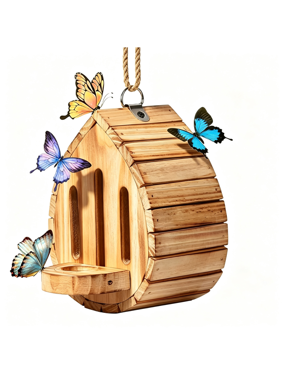 Butterfly House Butterfly Habitat Garden - Wooden Butterfies Houses with Feeder Hanging Garden Decoration Natural Butterfly Habitat Nesting Box for Butterflies Bugs Moths & Lacewings
