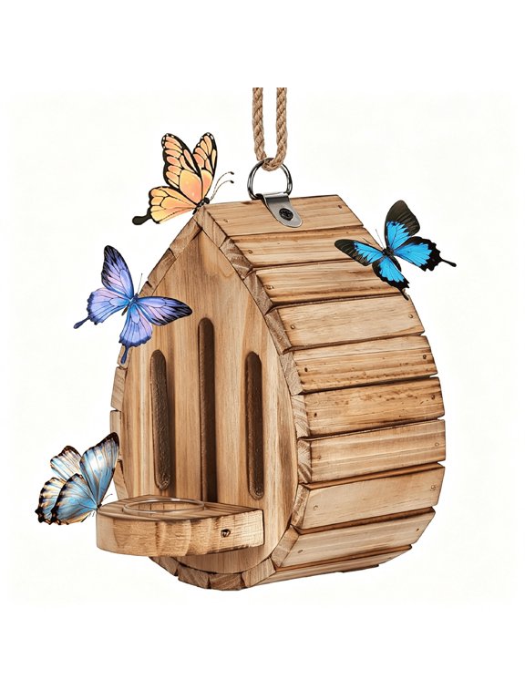 Butterfly House Butterfly Habitat Garden-Wooden Houses with Feeder Hanging Garden Decoration Natural Nesting Box for Butterflies Bugs Moths&Lacewings