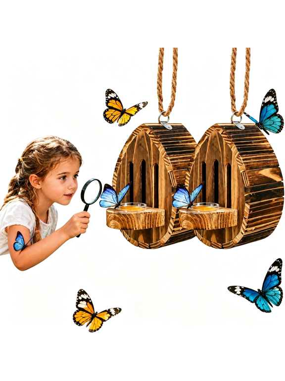 Butterfly House for Outside, Wooden Butterfly Habitat & Feeder for Butterflies, Moths and Lacewings, Hanging Butterfly Houses for the Garden, Teardrop Nesting Box Garden Decor