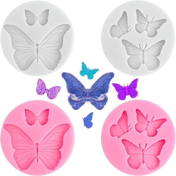 ACDANC Butterfly Molds 4 Pcs Butterfly Chocolate Molds Mini Silicone Molds for Cake Decorating