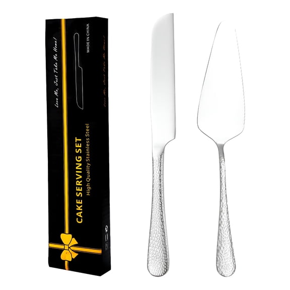 ACDANC Cake Cutting Set for Wedding Stainless Steel Cake Knife and Server 2 Piece Set - Serrated Blade Pie Cutter With Ergonomic Handle - Anniversary Birthday Celebration Dessert Serving Tool