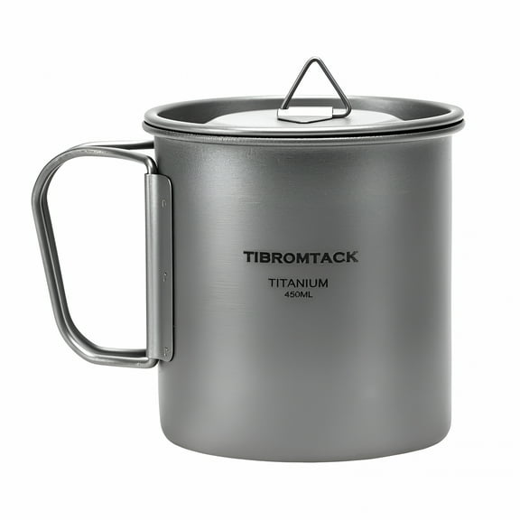 ACDANC Camping Cup with Lid Pure Titanium Coffee Mug Ultralight 450Ml Outdoor Small Camping Pot with Foldable Handle and Mesh Bag Camping Mug