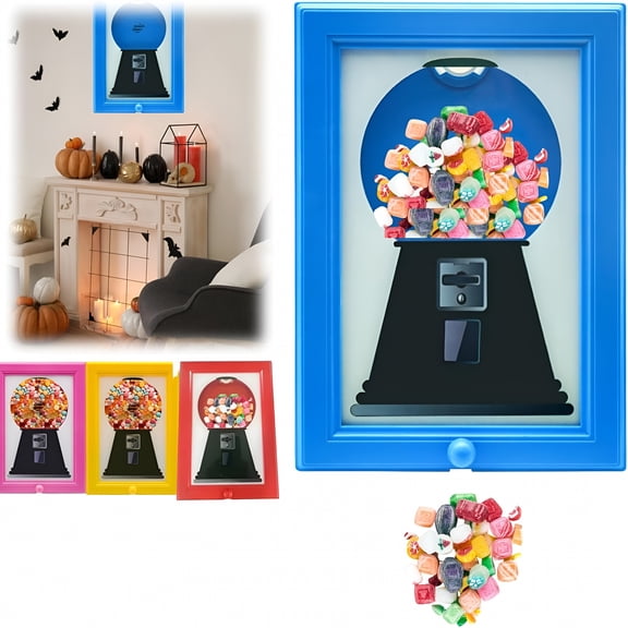 ACDANC Candy Dispenser Picture Frame, 2 in 1 Wall Mount Gumball Machine with Photo Display, Push Button Treat Dispenser for Candy Nuts and Pet Treats, BPA Free, Holds 1.5 lbs, Blue
