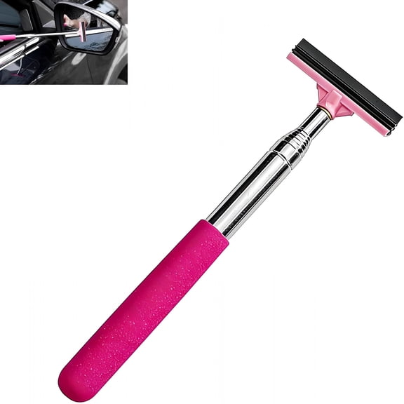 ACDANC Car Side Mirror Squeegee, Retractable Car Rearview Mirror Wiper, 38.6in Long Handle Auto Glass Cleaning Tool, Multi-Functional Portable Side Mirror Wiper (Pink)