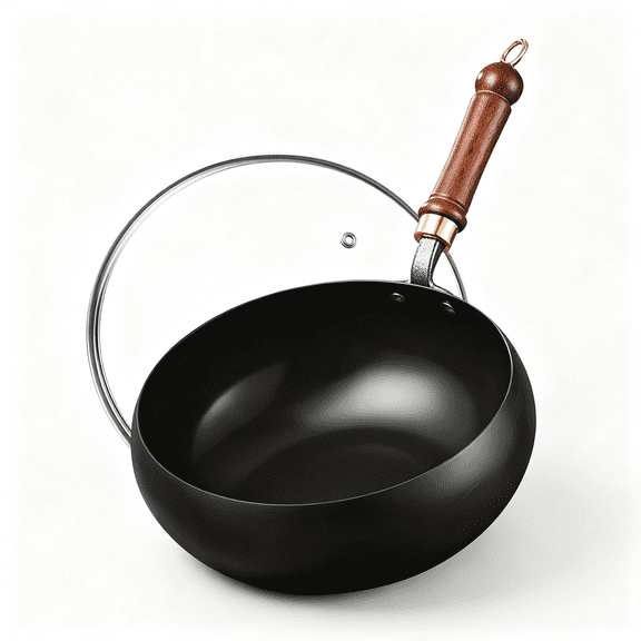 ACDANC Carbon Steel Wok Pan,9.4" Nonstick Pre-Seasoned Woks&Stir-Fry Pans with Lid,No Chemical Coating Wok Flat Bottom Small Handmade Chinese Wok for Induction,Gas,Electric&All Stoves