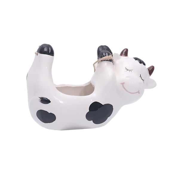 ACDANC Cartoon Flower Pot Cow Hanging Planter Ceramic Animal Shape Flower Pot