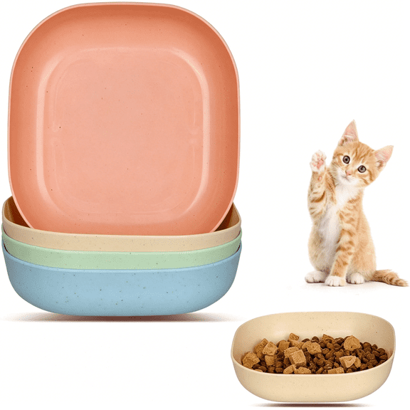 ACDANC Cat Food Bowl Set,6 Inch Wide Shallow Cat Bowl for Relief Whisker Fatigue,Small Flat Cats Dish,Shallow Pet Feeding Dish Or Plate for Kittens and Small Dogs(4Pcs)