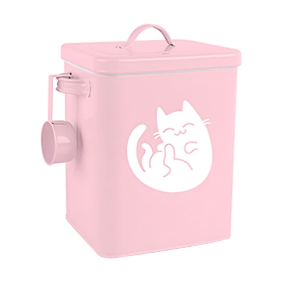 ACDANC Cat Shaped Pet Food Container, Airtight Moisture-Proof Storage Box with Pink Highlight, Large Capacity Galvanized Iron Barrel for Dry Kibble, Kitchen Pantry Organization