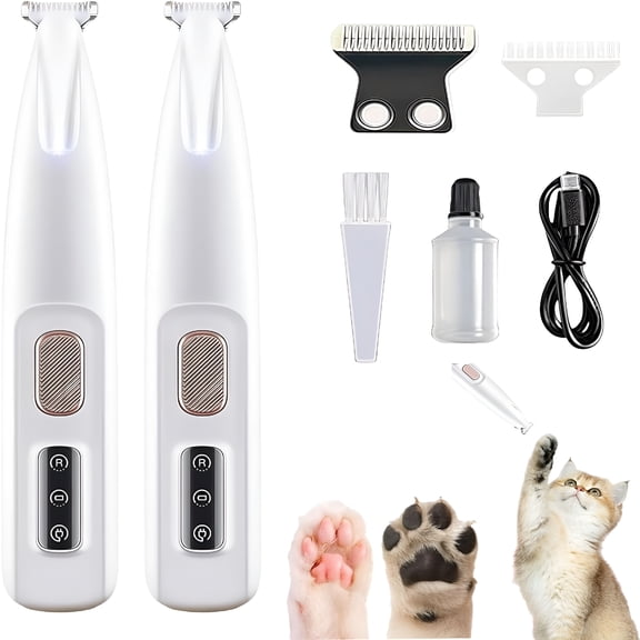 ACDANC Cat Trimmer, Cat Grooming Trimmer, Pet Micro Precision Clipper with LED Light, Rechargeable Quiet Pet Shaver, for Paws, Ears, Eyes, Face and Buttocks (White)