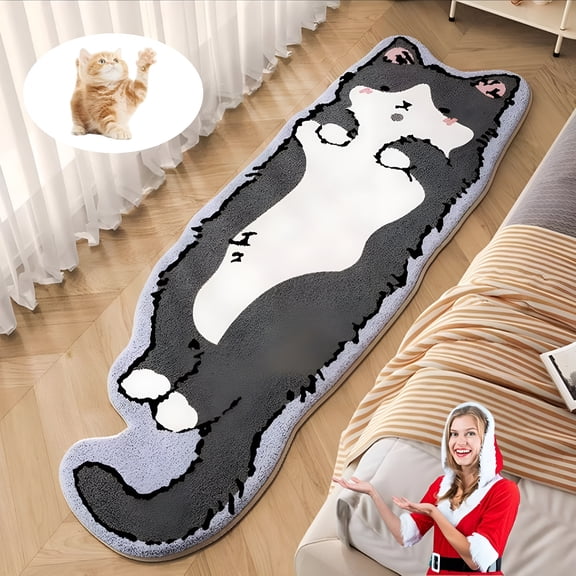 ACDANC Cat Tufted Rug,Cute Cartoon Cat Shaped Rug,Irregular Shaped,Non-Slip Washable,Soft Bedside Rug for Bedroom,Living Room Decoration (B,15.74 * 23.62in)