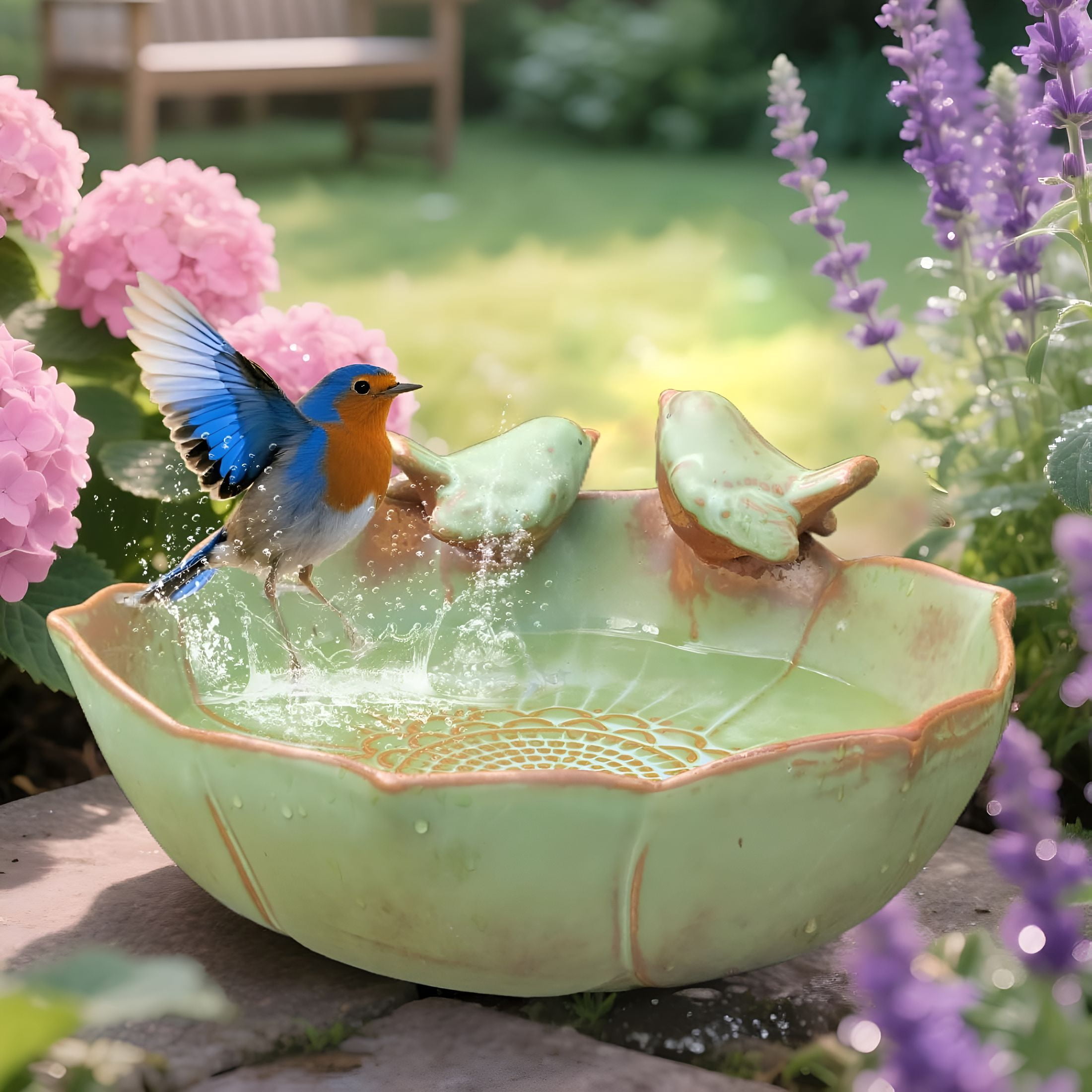 ACDANC Ceramic Bird Bath for Outdoors,10.1“ Ground Ceramic Bird Baths Bowl for Outside,Garden Table Top Bird Baths Weather Resistant,Birdbath for Deck,Balcony,Lawn