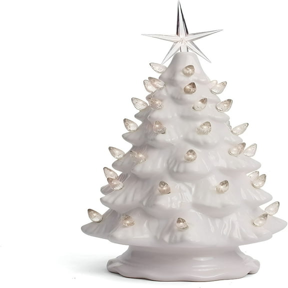 ACDANC Ceramic Christmas Tree-Tabletop Christmas Tree with Lights-(11.5 Inch Medium White Christmas Tree/White Lights)-Lighted Vintage Ceramic Tree