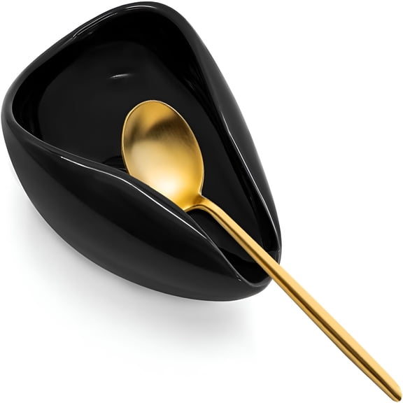 ACDANC Ceramic Coffee Spoon Rest - Small Black Spoon Holder for Coffee Bar,Kitchen Counter,Stirring Utensils - Mini Spoon Rest for Coffee Station and Home Decor