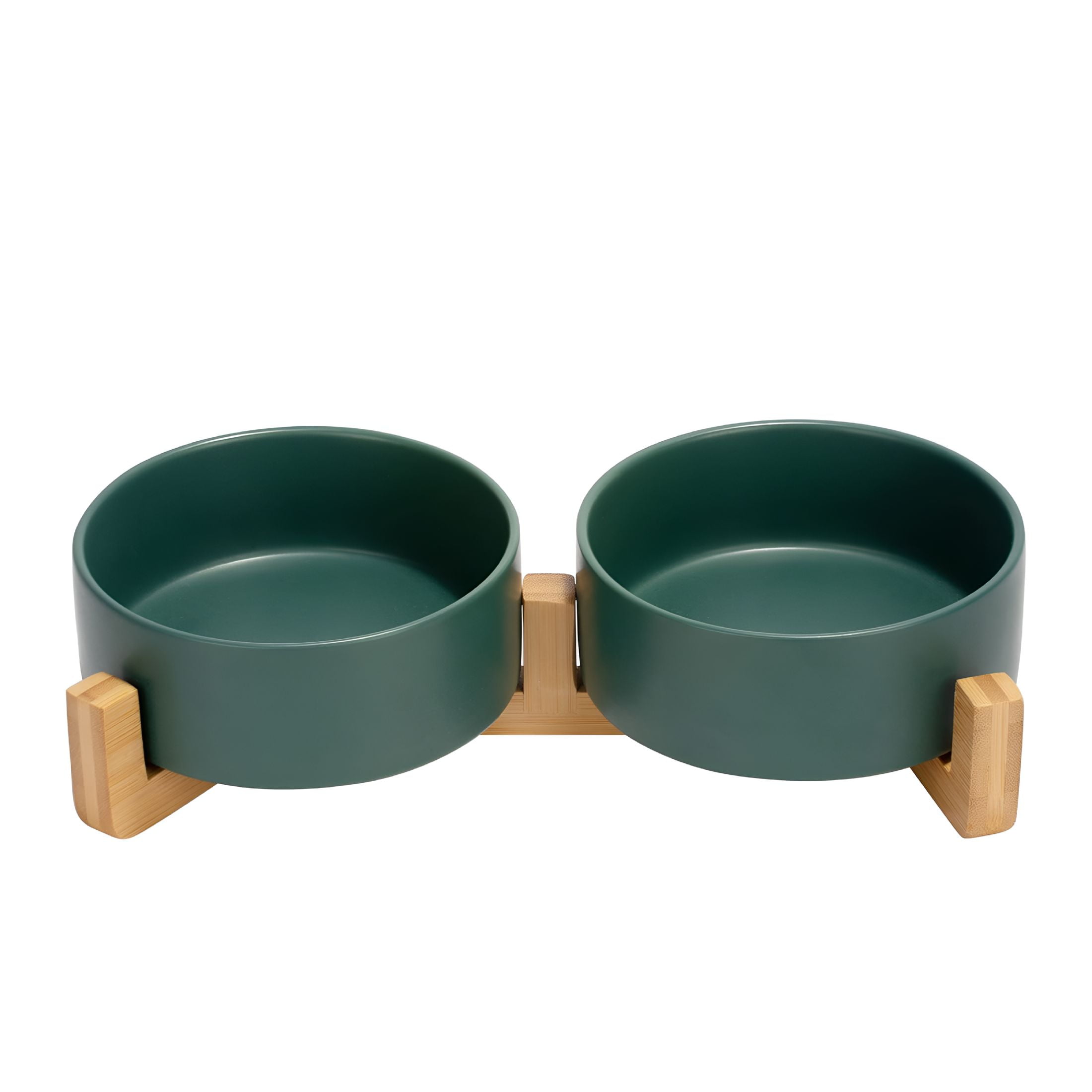 ACDANC 2026 New Ceramic Dog and Cat Bowl with Wood Stand Non-Slip Matte Glaze Weighted Food Water Set for Cats & Small Dogs 13.5Oz
