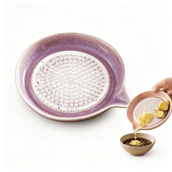 ACDANC Ceramic Grater Plate with Spout - Handcrafted Gradient Ginger & Garlic Grinding Dish for Fine Paste,Easy Clean Compact Design Garlic Grater Plate (Purple)