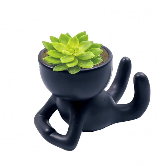 ACDANC Ceramic Humanoid Flowerpot Bonsai Planter Potted Plants Vase Home Desktop Decor Gifts (Black)