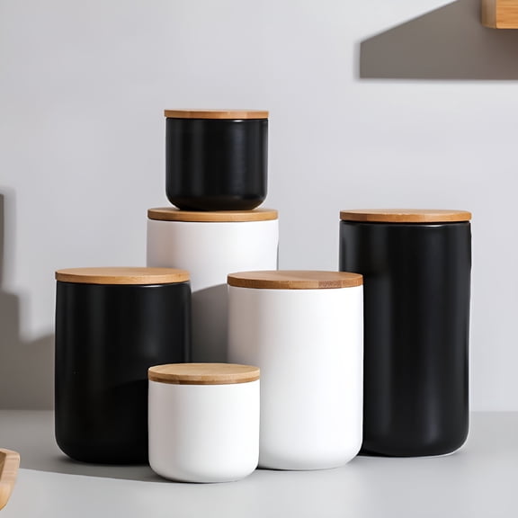 ACDANC Ceramic Storage Jar Kitchen Canisters Food Containers with Lids Black