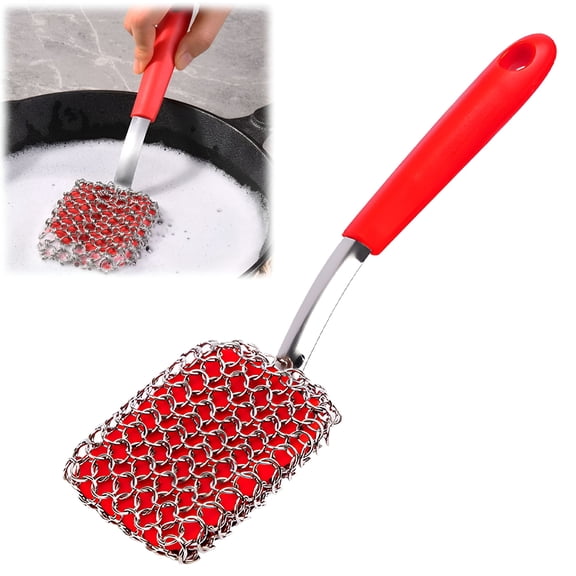 ACDANC Chainmail Grill Scrubber,3-in-1 Chainmail Grill Cleaner,Chain Mail Scrubber Cast Iron,Bristle Free Dual Function Heavy-Duty Grill Brush,Stainless Steel Steam Cleaner for Pan Skillet Griddle