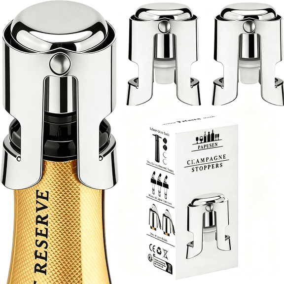 ACDANC Champagne Stoppers for Bottles, 2 Pack Champagne Sealer Stopper, Stainless Steel Champagne Cork Stopper Toppers, Saver for Champagne Prosecco Sparkling Wine