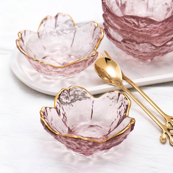 ACDANC Cherry Blossoms Glass Appetizer Plates Tasting Dishes Dipping Bowls Mini Condiment Glass Flower Shape Saucer Bowl Dessert Baking Small Ramekins Snack Seasoning Salad Soy Oil