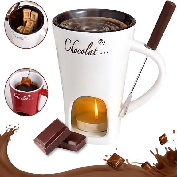ACDANC Chocolate Fondue Mugs Contain Fondue Bliss Cup & Forks,Chocolate Melting Cup,Mini Chocolate Fondue Set Without Tealights,Fondue Cups With Forks For Date Night Birthday Wedding Gifts (White)